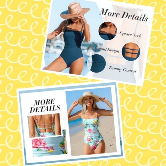 NWT Women's Shirred Strappy Cutout One Piece Swimsuit SIZE LARGE - Picture 3 of 15